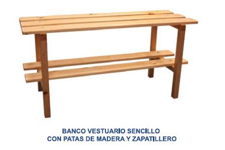 Foto Banco vestuario sencillo de madera con zapatillero 1m