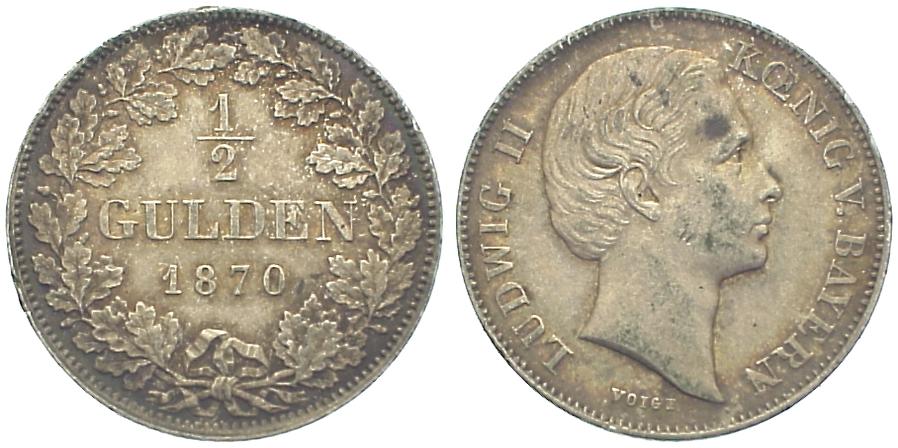 Foto Deutschland Bayern 1/2 Gulden 1870