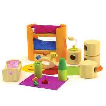 Foto Dormitorio infantil para casa de muñecas de bambu