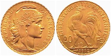 Foto Frankreich 20 Francs Gold 1912 A