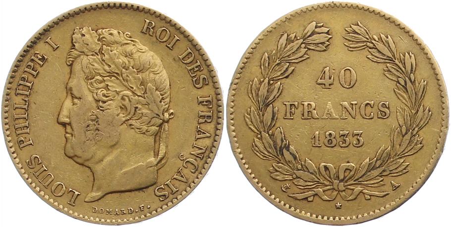 Foto Frankreich 40 Francs Gold 1833 A