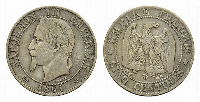 Foto Frankreich Bronze-5 Centimes 1861