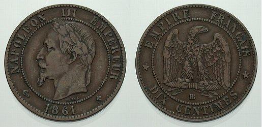 Foto Frankreich Cu-10 Centimes 1861