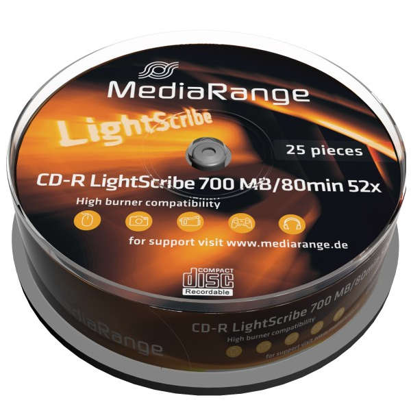 Foto MediaRange CD-R 52x 700MB Tarrina 25 Unds Lightscribe