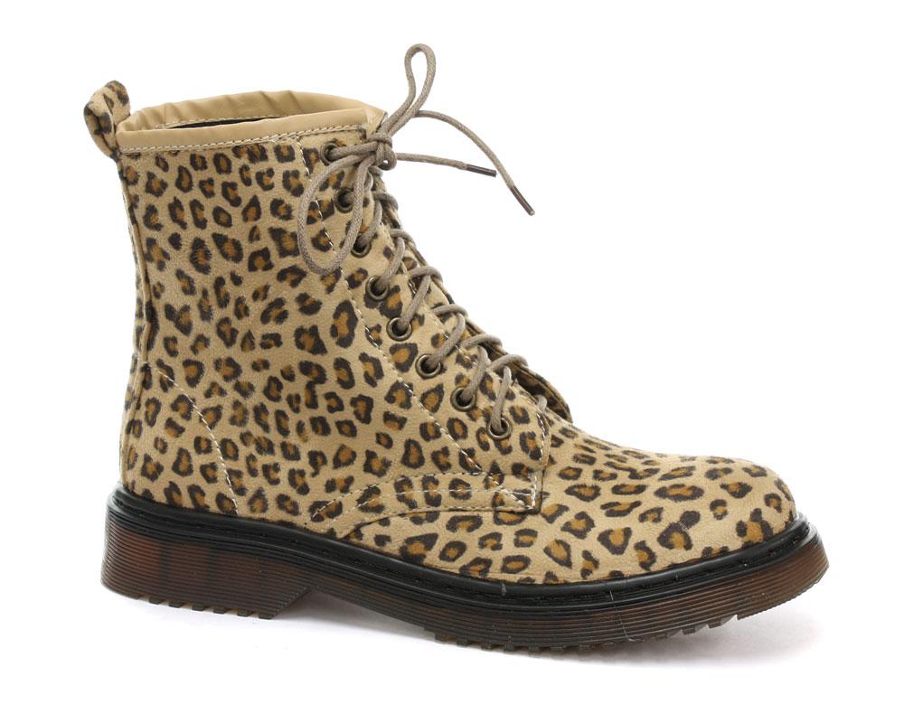 Foto New Odeon Leopard Print 8 Eyelet Womens Ankle Boots