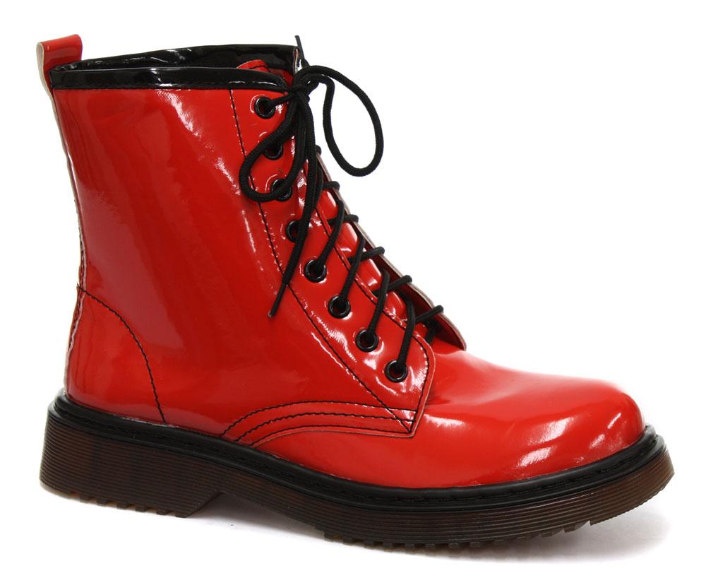 Foto New Odeon Red Patent 8 Eyelet Womens Ankle Boots