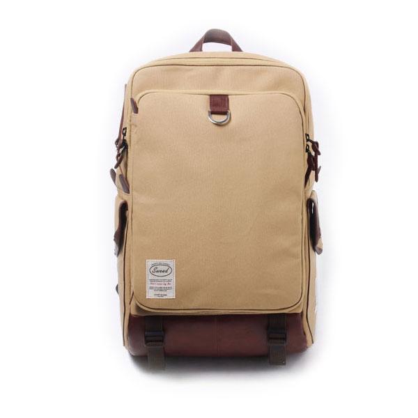 Foto [Noart] Sweed Plain Canvas Laptop Backpack - Beige