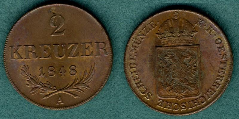 Foto Österreich 2 Kreuzer 1848 A