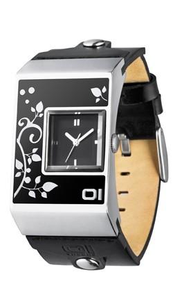 Foto 01 The ONE Mens Leaf Pattern Analog Stainless Watch - Black Dial - Black Leather Strap - AN02M01