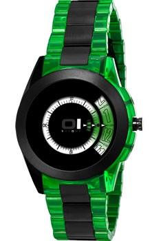 Foto 01 The One Mens Spinning Wheel Stainless Watch - Green Rubber Strap - Black Dial - AN08G10