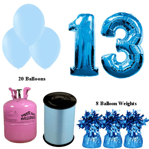 Foto 13º Cumpleaños Globos Azul y el Paquete de Gas Helio