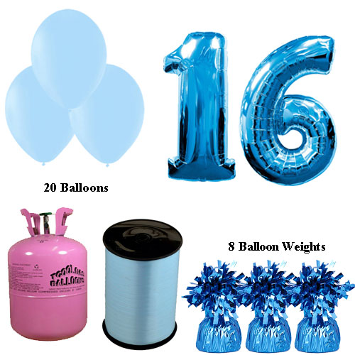 Foto 16º Cumpleaños Globos Azul y el Paquete de Gas Helio
