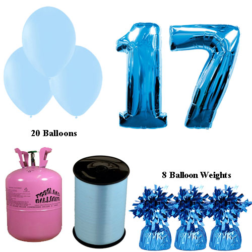 Foto 17º Cumpleaños Globos Azul y el Paquete de Gas Helio