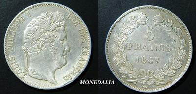 Foto 1847 A - Francia - 5 Francs - Paris - Louis Phillippe I - Plata