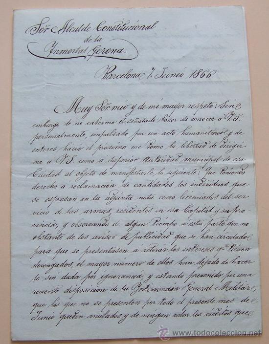 Foto 1866 carta firmada por el alcalde de girona ignassi bassols loc
