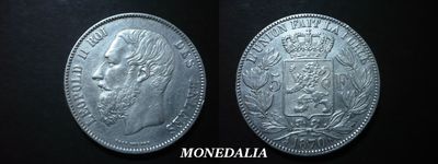 Foto 1870 - 5 Francs - Belgica - Leopold Ii Roi Des Belges - Plata - Silver - Ag