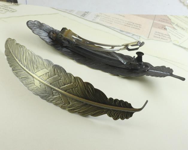 Foto 1x Large antique bronze feather hair clips T6211 (2.8 EUR por Unidad)