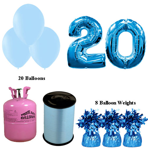 Foto 20º Cumpleaños Globos Azul y el Paquete de Gas Helio