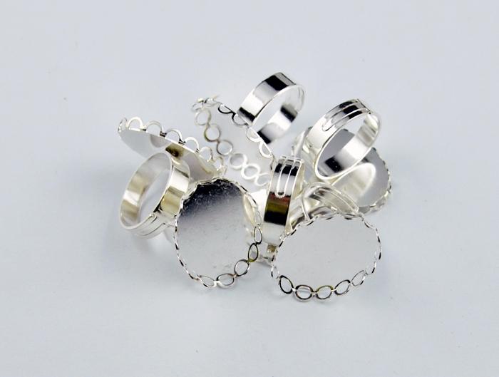 Foto 20x 18x25mm color plata del cordn Base Anillo (0.75 EUR por Unidad)