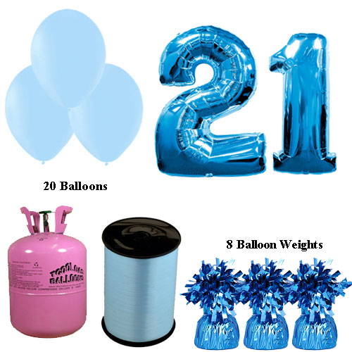 Foto 21º Cumpleaños Globos Azul y el Paquete de Gas Helio