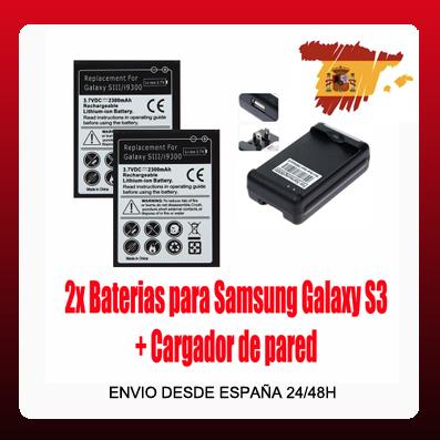 Foto 2x Baterias 2300mah Samsung Galaxy S3 I9300 + Cargador De Pared. Desde España