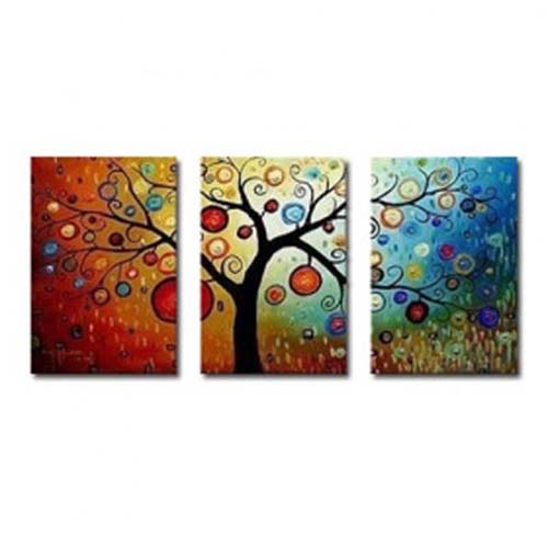 Foto 3 piezas hecho a mano de pintura abstracta colorida Tree Oil Painting