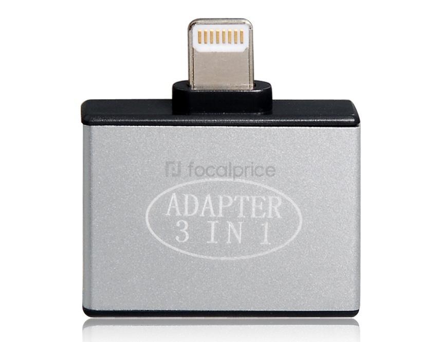 Foto 30 pin / 8 pin / Micro 5p 5p/Mini 3-en-1 Adaptador para iPhone 5/iPad 4/Mini/Nano 7/Touch 5 (plata)
