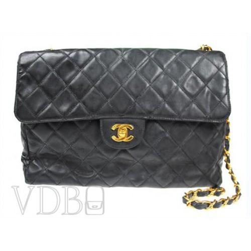Foto 30cm Chanel Black Leather Gold Chain Shoulder Chanel Flap Bag