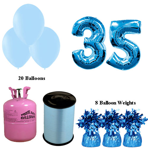 Foto 35º Cumpleaños Globos Azul y el Paquete de Gas Helio
