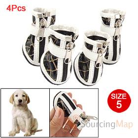 Foto 4 piezas de imitación de cuero de la PU Negro Blanco zip Zapatos Botas para el tamaño del perro del animal doméstico 5