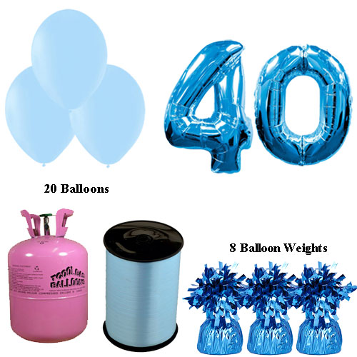 Foto 40º Cumpleaños Globos Azul y el Paquete de Gas Helio