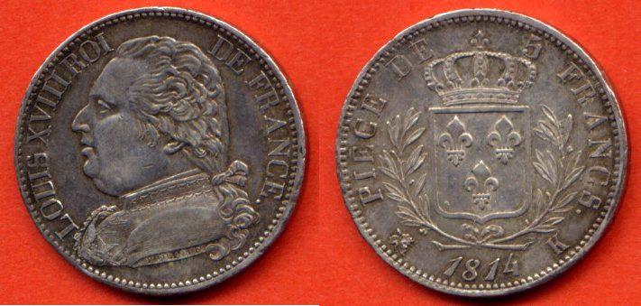 Foto 5 Francs Louis Xviii 1814 K