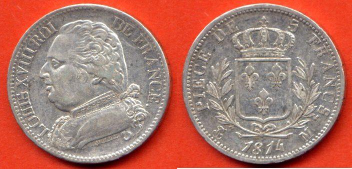 Foto 5 Francs Louis Xviii 1814 M