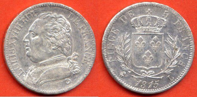 Foto 5 Francs Louis Xviii 1815 L