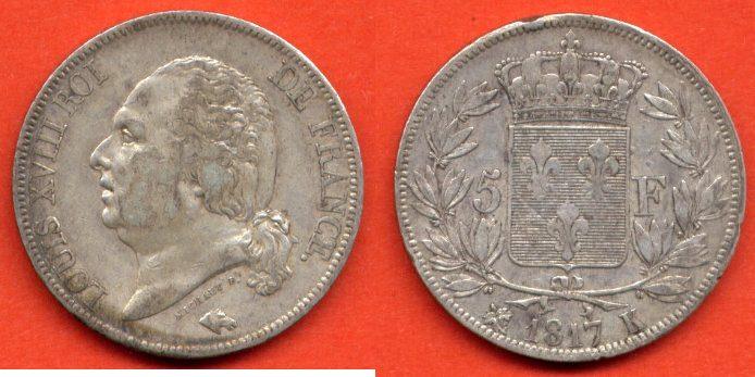 Foto 5 Francs Louis Xviii 1817 K