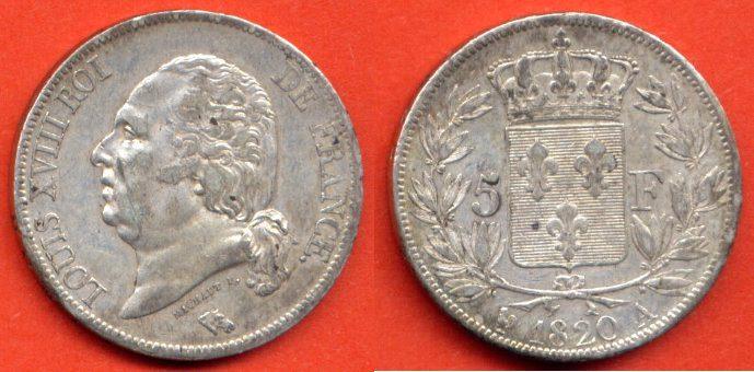 Foto 5 Francs Louis Xviii 1820 A
