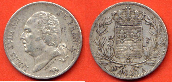 Foto 5 Francs Louis Xviii 1820 A