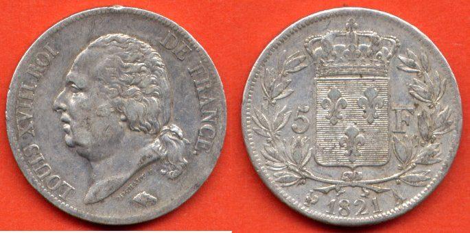Foto 5 Francs Louis Xviii 1821 A