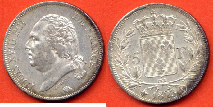 Foto 5 Francs Louis Xviii 1823 D