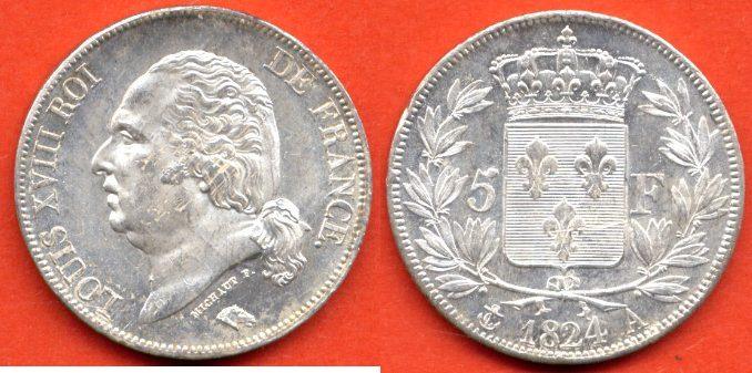 Foto 5 Francs Louis Xviii 1824 A