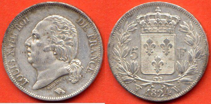 Foto 5 Francs Louis Xviii 1824 W
