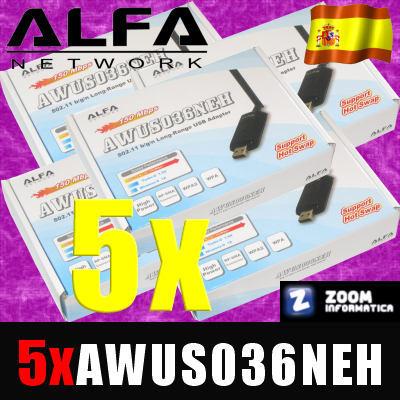 Foto 5x 5 adaptador wifi usb alfa networks awus036neh antena sma compra cantidad pack