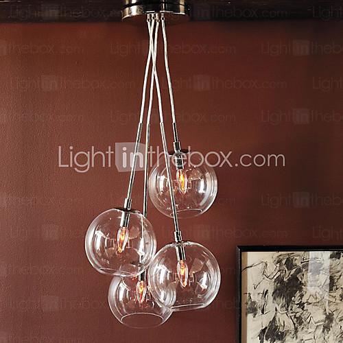 Foto 60W Colgante artístico moderno con 4 luces en Diseño de la burbuja de cristal