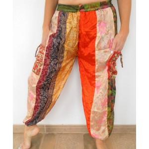 Foto 6605 Pantalon bomb. pachwork vertical seda y bolsillos