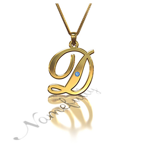 Foto “Empieza con D” collar con inicial de oro de 14k con piedra natalicia