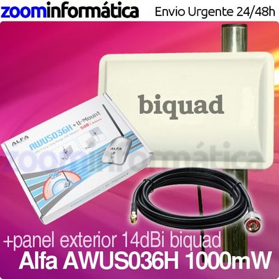 Foto ██ usb wifi panel 14dbi biquad 1000mw antena exterior wireless alfa realtek pack