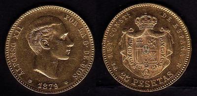 Foto Año 1879 Emm - 25 Pesetas. Alfonso Xii - Oro  Peso 8,06 Gr.