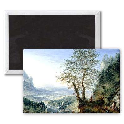 Foto A capriccio river landscape, c.1700 (oil on.. - 3x2 inch Fridge Ma ...