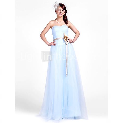 Foto A-Line Novia piso-longitud de organza vestido de dama de honor