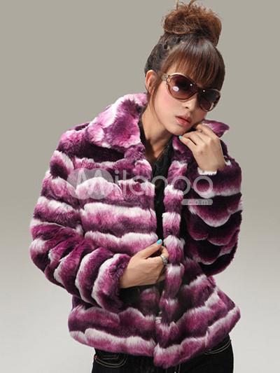 Foto Abrigo de piel de lujoso púrpura largas mangas de poliéster Acylic femenino
